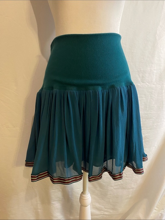 Free People Dresses & Skirts - teal Free People ruffle mini skirt with a striped hem size large